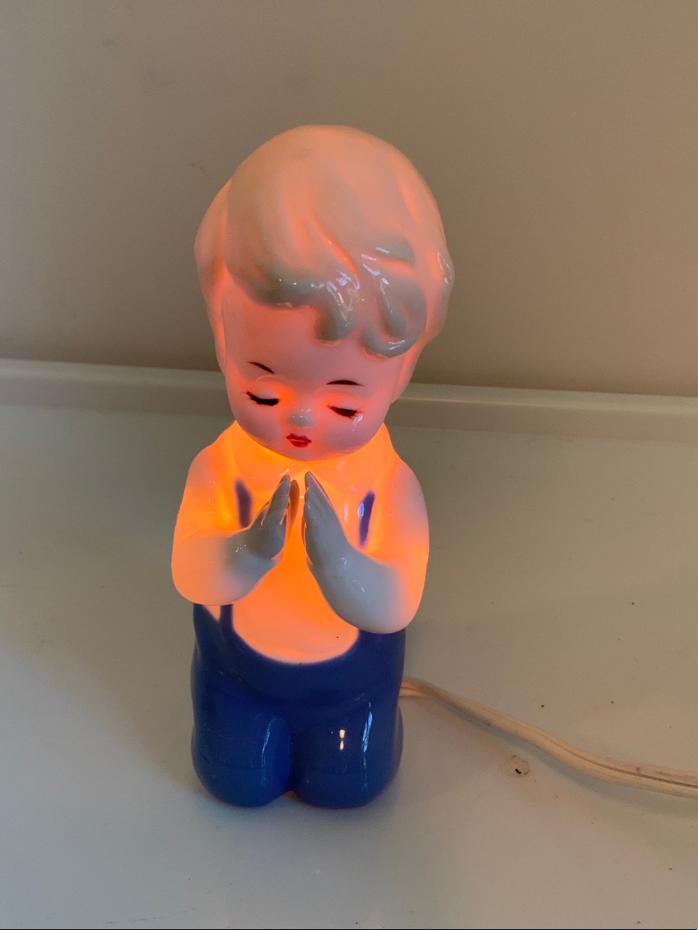 Ceramic Praying Child Night Light - White and Blue